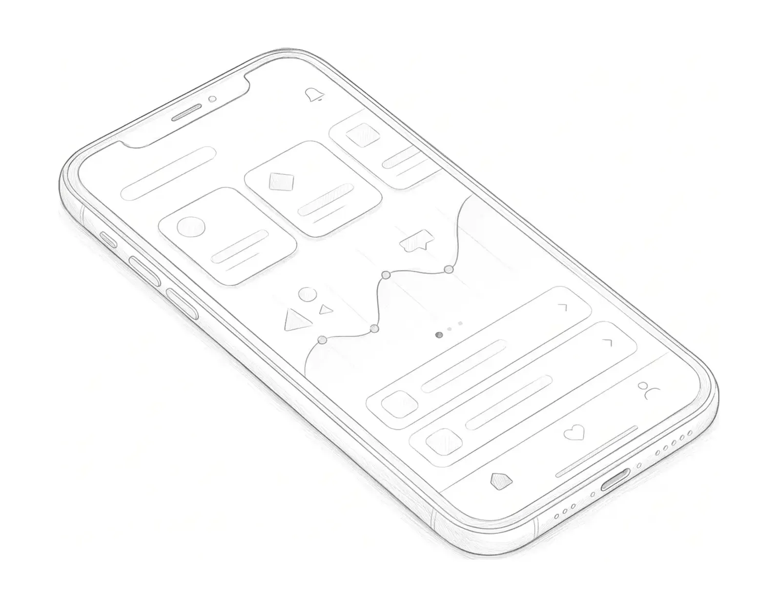 Dibujo a lápiz de un teléfono con la app de resultados